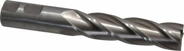 Interstate - 7/8", 3-1/2" LOC, 7/8" Shank Diam, 5-3/4" OAL, 4 Flute, High Speed Steel Square End Mill - Single End, Uncoated, Spiral Flute, 30° Helix, Centercutting, Right Hand Cut, Right Hand Flute - USA Tool & Supply