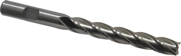 Interstate - 3/8", 2-1/2" LOC, 3/8" Shank Diam, 4-1/4" OAL, 4 Flute, High Speed Steel Square End Mill - Single End, Uncoated, Spiral Flute, 30° Helix, Centercutting, Right Hand Cut, Right Hand Flute - USA Tool & Supply