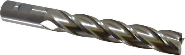 Interstate - 7/8", 5" LOC, 7/8" Shank Diam, 7-1/4" OAL, 4 Flute, High Speed Steel Square End Mill - Single End, Uncoated, Spiral Flute, 30° Helix, Centercutting, Right Hand Cut, Right Hand Flute - USA Tool & Supply