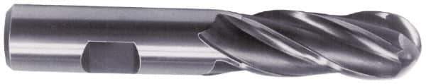 Hertel - 11mm Diam, 1" LOC, 4 Flute Cobalt Ball End Mill - Uncoated, Single End, 2-11/16" OAL, 3/8" Shank Diam - USA Tool & Supply