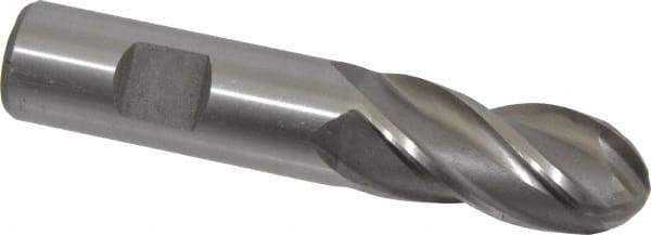 Interstate - 3/4" Diam, 1-5/8" LOC, 4 Flute High Speed Steel Ball End Mill - Uncoated, Single End, 3-7/8" OAL, 3/4" Shank Diam, Spiral Flute - USA Tool & Supply