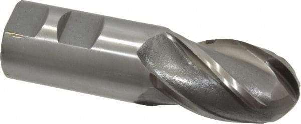 Interstate - 1-1/4" Diam, 2" LOC, 4 Flute High Speed Steel Ball End Mill - Uncoated, Single End, 4-1/2" OAL, 1-1/4" Shank Diam, Spiral Flute - USA Tool & Supply