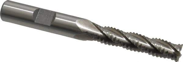 Interstate - 5/16" Diam, Coarse Pitch, 1-3/8" LOC, 4 Flute Cobalt Roughing Square End Mill - Uncoated, 3-1/8" OAL, 3/8" Shank Diam, Single End, Centercutting - USA Tool & Supply