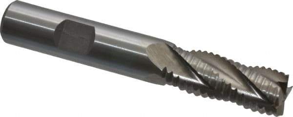 Interstate - 1/2" Diam, Coarse Pitch, 1-1/4" LOC, 4 Flute Cobalt Roughing Square End Mill - Uncoated, 3-1/4" OAL, 1/2" Shank Diam, Single End, Centercutting - USA Tool & Supply