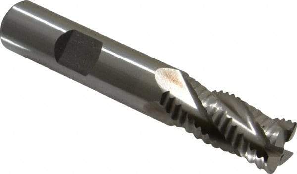 Interstate - 1/2" Diam, Coarse Pitch, 1" LOC, 4 Flute Cobalt Roughing Square End Mill - Uncoated, 3" OAL, 1/2" Shank Diam, Single End, Centercutting - USA Tool & Supply