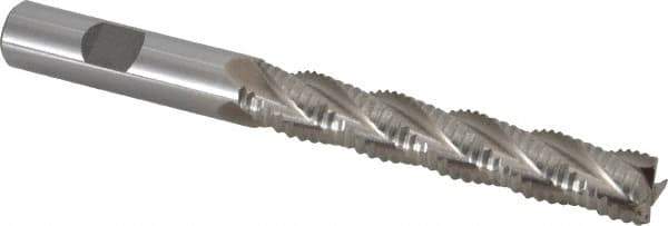 Interstate - 1/2" Diam, Coarse Pitch, 3" LOC, 4 Flute Cobalt Roughing Square End Mill - Uncoated, 5" OAL, 1/2" Shank Diam, Single End, Centercutting - USA Tool & Supply