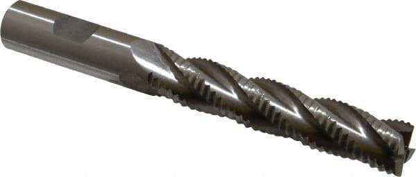 Interstate - 5/8" Diam, Coarse Pitch, 3-1/8" LOC, 4 Flute Cobalt Roughing Square End Mill - Uncoated, 5-1/4" OAL, 5/8" Shank Diam, Single End, Centercutting - USA Tool & Supply