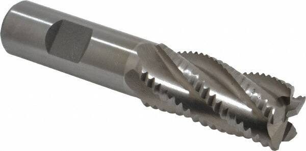 Interstate - 7/8" Diam, Coarse Pitch, 1-7/8" LOC, 5 Flute Cobalt Roughing Square End Mill - Uncoated, 4-1/8" OAL, 3/4" Shank Diam, Single End, Centercutting - USA Tool & Supply
