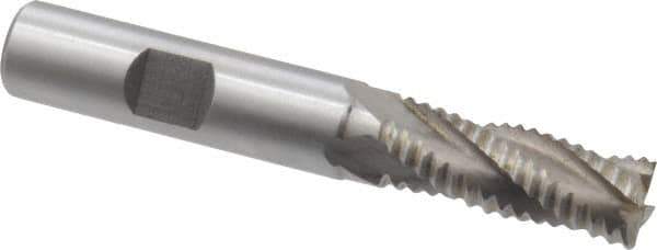 Interstate - 15/32" Diam, Coarse Pitch, 1-1/4" LOC, 4 Flute Cobalt Roughing Square End Mill - Uncoated, 3-1/4" OAL, 1/2" Shank Diam, Single End, Centercutting - USA Tool & Supply