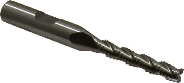 Interstate - 1/4" Diam, Coarse Pitch, 1-3/8" LOC, 3 Flute Cobalt Roughing Square End Mill - Uncoated, 3-1/8" OAL, 3/8" Shank Diam, Single End, Centercutting - USA Tool & Supply