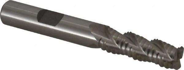 Interstate - 3/8" Diam, Coarse Pitch, 1-1/8" LOC, 3 Flute Cobalt Roughing Square End Mill - Uncoated, 2-13/16" OAL, 3/8" Shank Diam, Single End, Centercutting - USA Tool & Supply