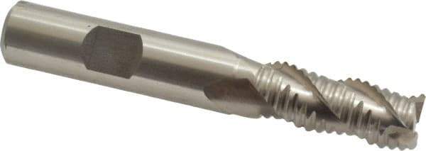 Interstate - 15/32" Diam, Coarse Pitch, 1-1/4" LOC, 3 Flute Cobalt Roughing Square End Mill - Uncoated, 3-1/4" OAL, 1/2" Shank Diam, Single End, Centercutting - USA Tool & Supply