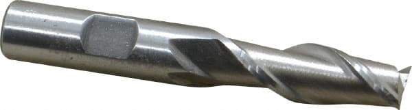 Interstate - 1/2", 1-1/4" LOC, 1/2" Shank Diam, 3-1/4" OAL, 2 Flute, High Speed Steel Square End Mill - Single End, Uncoated, Spiral Flute, Centercutting, Right Hand Cut, Right Hand Flute - USA Tool & Supply