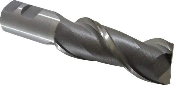 Interstate - 1-1/2", 4" LOC, 1-1/4" Shank Diam, 6-1/2" OAL, 2 Flute, High Speed Steel Square End Mill - Single End, Uncoated, Spiral Flute, Centercutting, Right Hand Cut, Right Hand Flute - USA Tool & Supply