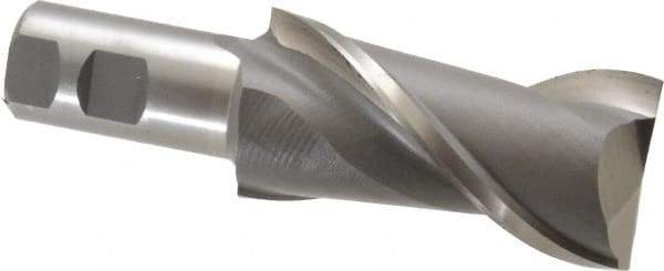 Interstate - 2", 4" LOC, 1-1/4" Shank Diam, 6-1/2" OAL, 2 Flute, High Speed Steel Square End Mill - Single End, Uncoated, Spiral Flute, Centercutting, Right Hand Cut, Right Hand Flute - USA Tool & Supply