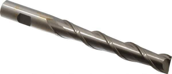 Interstate - 5/8", 4" LOC, 5/8" Shank Diam, 6-1/8" OAL, 2 Flute, High Speed Steel Square End Mill - Single End, Uncoated, Spiral Flute, 37° Helix, Centercutting, Right Hand Cut, Right Hand Flute - USA Tool & Supply