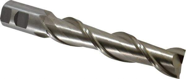 Interstate - 1-1/4", 6" LOC, 1-1/4" Shank Diam, 8-1/2" OAL, 2 Flute, High Speed Steel Square End Mill - Single End, Uncoated, Spiral Flute, 37° Helix, Centercutting, Right Hand Cut, Right Hand Flute - USA Tool & Supply