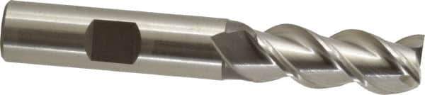 Interstate - 1/2" Diam, 1-1/4" LOC, 3 Flute Cobalt Roughing & Finishing Square End Mill - Uncoated, 3-1/4" OAL, 1/2" Shank Diam, Straight Shank, 45° Helix, Centercutting - USA Tool & Supply