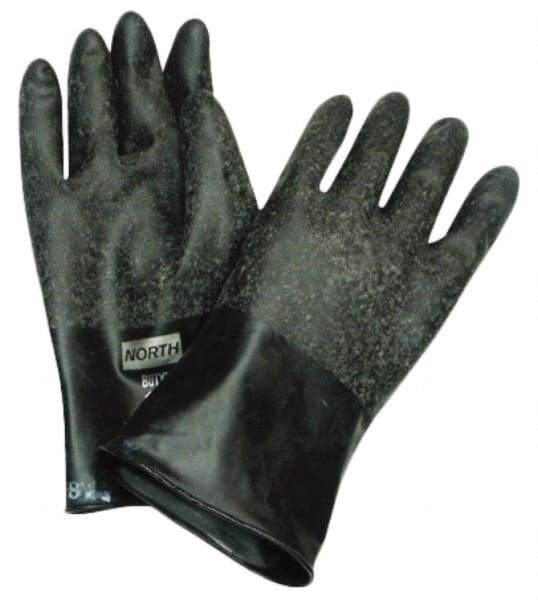 North - Size M (8), 14" Long, 32 mil Thick, Butyl Chemical Resistant Gloves - Textured Finish, Rolled Cuff, Black - USA Tool & Supply