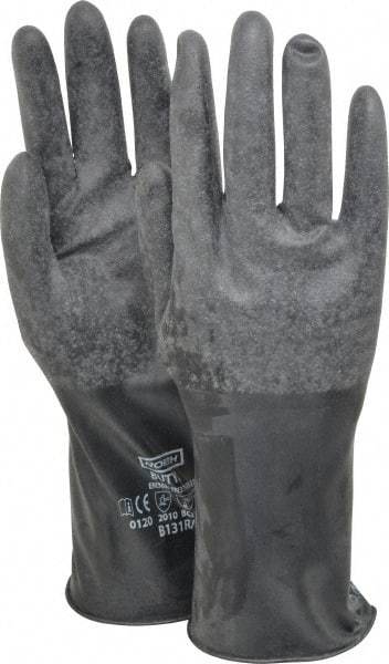 North - Size M (8), 14" Long, 17 mil Thick, Butyl Chemical Resistant Gloves - Textured Finish, Rolled Cuff, Black - USA Tool & Supply