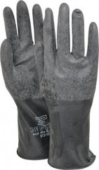 North - Size M (8), 14" Long, 17 mil Thick, Butyl Chemical Resistant Gloves - Textured Finish, Rolled Cuff, Black - USA Tool & Supply