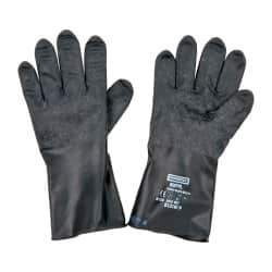 North - Size L (9), 11" Long, 13 mil Thick, Butyl Chemical Resistant Gloves - Textured Finish, Rolled Cuff, Black - USA Tool & Supply