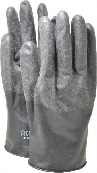North - Size XL (10), 11" Long, 13 mil Thick, Butyl Chemical Resistant Gloves - Textured Finish, Rolled Cuff, Black - USA Tool & Supply