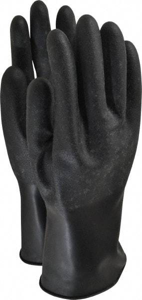 North - Size L (9), 11" Long, 16 mil Thick, Butyl Chemical Resistant Gloves - Textured Finish, Rolled Cuff, Black - USA Tool & Supply