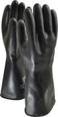 North - Size L (9), 14" Long, 32 mil Thick, Butyl Chemical Resistant Gloves - Smooth Finish, Rolled Cuff, Black - USA Tool & Supply