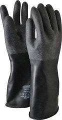 North - Size L (9), 14" Long, 32 mil Thick, Butyl Chemical Resistant Gloves - Textured Finish, Rolled Cuff, Black - USA Tool & Supply