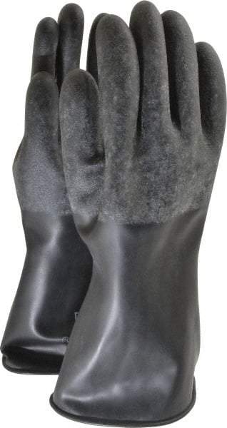 North - Size XL (10), 14" Long, 32 mil Thick, Butyl Chemical Resistant Gloves - Textured Finish, Rolled Cuff, Black - USA Tool & Supply