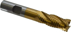 Interstate - 9/16" Diam, Coarse Pitch, 1-3/8" LOC, 4 Flute Cobalt Roughing Square End Mill - TiN Finish, 3-3/8" OAL, 1/2" Shank Diam, Single End, Centercutting - USA Tool & Supply