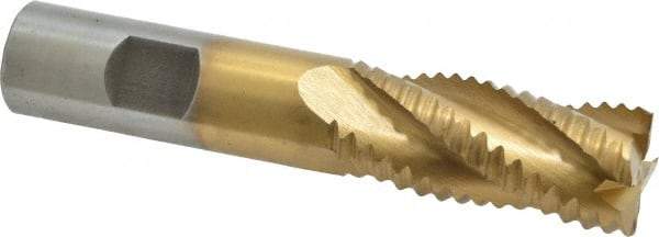 Interstate - 13/16" Diam, Coarse Pitch, 1-7/8" LOC, 4 Flute Cobalt Roughing Square End Mill - TiN Finish, 4-1/8" OAL, 3/4" Shank Diam, Single End, Centercutting - USA Tool & Supply