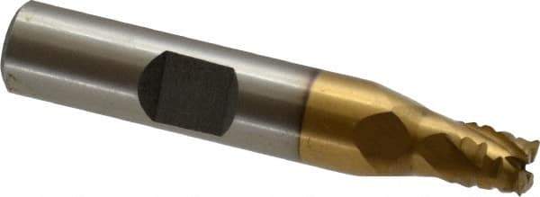 Interstate - 1/4" Diam, 5/16" LOC, 4 Flute Cobalt Roughing & Finishing Square End Mill - TiN Finish, 2-1/8" OAL, 3/8" Shank Diam, Weldon Shank, 30° Helix, Non-Centercutting - USA Tool & Supply