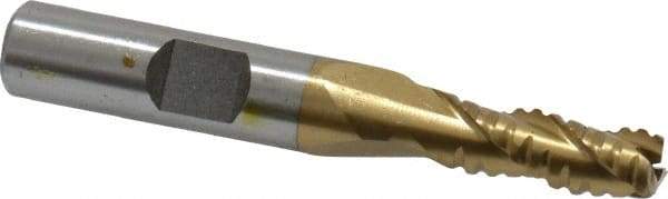 Interstate - 9/32" Diam, 3/4" LOC, 3 Flute Cobalt Roughing & Finishing Square End Mill - TiN Finish, 2-1/2" OAL, 3/8" Shank Diam, Weldon Shank, 30° Helix, Non-Centercutting - USA Tool & Supply
