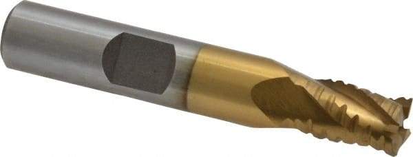 Interstate - 5/16" Diam, 7/16" LOC, 4 Flute Cobalt Roughing & Finishing Square End Mill - TiN Finish, 2-3/16" OAL, 3/8" Shank Diam, Weldon Shank, 30° Helix, Non-Centercutting - USA Tool & Supply