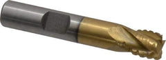 Interstate - 3/8" Diam, 7/16" LOC, 4 Flute Cobalt Roughing & Finishing Square End Mill - TiN Finish, 2-3/16" OAL, 3/8" Shank Diam, Weldon Shank, 30° Helix, Non-Centercutting - USA Tool & Supply