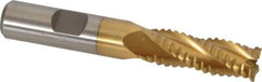 Interstate - 15/32" Diam, 1-1/4" LOC, 4 Flute Cobalt Roughing & Finishing Square End Mill - TiN Finish, 3-1/4" OAL, 1/2" Shank Diam, Weldon Shank, 30° Helix, Non-Centercutting - USA Tool & Supply