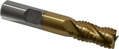 Interstate - 1/2" Diam, 1" LOC, 4 Flute Cobalt Roughing & Finishing Square End Mill - TiN Finish, 3" OAL, 1/2" Shank Diam, Weldon Shank, 30° Helix, Non-Centercutting - USA Tool & Supply