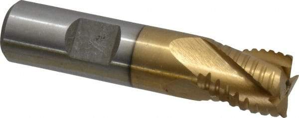 Interstate - 5/8" Diam, 3/4" LOC, 4 Flute Cobalt Roughing & Finishing Square End Mill - TiN Finish, 2-7/8" OAL, 5/8" Shank Diam, Weldon Shank, 30° Helix, Non-Centercutting - USA Tool & Supply