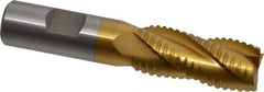 Interstate - 13/16" Diam, 1-7/8" LOC, 4 Flute Cobalt Roughing & Finishing Square End Mill - TiN Finish, 4-1/8" OAL, 3/4" Shank Diam, Weldon Shank, 30° Helix, Non-Centercutting - USA Tool & Supply