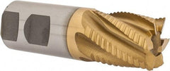 Interstate - 1-1/4" Diam, 1-3/8" LOC, 6 Flute Cobalt Roughing & Finishing Square End Mill - TiN Finish, 3-7/8" OAL, 1-1/4" Shank Diam, Weldon Shank, 30° Helix, Non-Centercutting - USA Tool & Supply