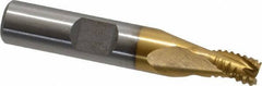 Interstate - 1/4" Diam, Coarse Pitch, 5/16" LOC, 3 Flute Cobalt Roughing Square End Mill - TiN Finish, 2-1/8" OAL, 3/8" Shank Diam, Single End, Centercutting - USA Tool & Supply
