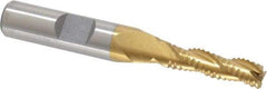 Interstate - 1/4" Diam, Coarse Pitch, 7/8" LOC, 3 Flute Cobalt Roughing Square End Mill - TiN Finish, 2-11/16" OAL, 3/8" Shank Diam, Single End, Centercutting - USA Tool & Supply