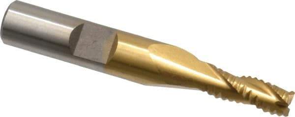 Interstate - 1/4" Diam, Coarse Pitch, 5/8" LOC, 3 Flute Cobalt Roughing Square End Mill - TiN Finish, 2-7/16" OAL, 3/8" Shank Diam, Single End, Centercutting - USA Tool & Supply
