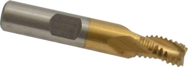 Interstate - 5/16" Diam, Coarse Pitch, 7/16" LOC, 3 Flute Cobalt Roughing Square End Mill - TiN Finish, 2-3/16" OAL, 3/8" Shank Diam, Single End, Centercutting - USA Tool & Supply