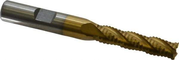 Interstate - 5/16" Diam, Coarse Pitch, 1-3/8" LOC, 4 Flute Cobalt Roughing Square End Mill - TiN Finish, 3-1/8" OAL, 3/8" Shank Diam, Single End, Centercutting - USA Tool & Supply