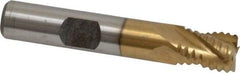 Interstate - 3/8" Diam, Coarse Pitch, 7/16" LOC, 4 Flute Cobalt Roughing Square End Mill - TiN Finish, 2-3/16" OAL, 3/8" Shank Diam, Single End, Centercutting - USA Tool & Supply