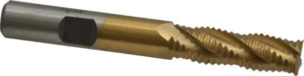 Interstate - 3/8" Diam, Coarse Pitch, 1-1/8" LOC, 4 Flute Cobalt Roughing Square End Mill - TiN Finish, 2-15/16" OAL, 3/8" Shank Diam, Single End, Centercutting - USA Tool & Supply