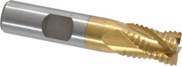 Interstate - 1/2" Diam, Coarse Pitch, 5/8" LOC, 4 Flute Cobalt Roughing Square End Mill - TiN Finish, 2-5/8" OAL, 1/2" Shank Diam, Single End, Centercutting - USA Tool & Supply